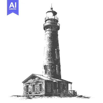 Aset premium populer: A tall gray lighthouse structure stands on a grassy surface