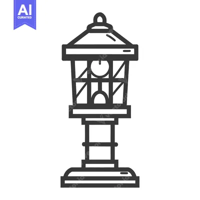 Premium design asset: Decorative outdoor lantern illustrated with thick black lines and simp