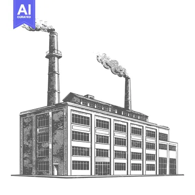 Popular premium asset: A detailed monochrome illustration of a large industrial building with