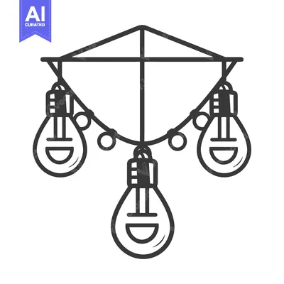 Aset desain premium: A simplistic illustration depicting hanging light bulbs on a string