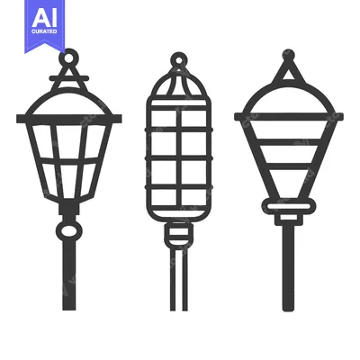 Aset desain premium: Three antique outdoor lights displayed with varying designs and featur