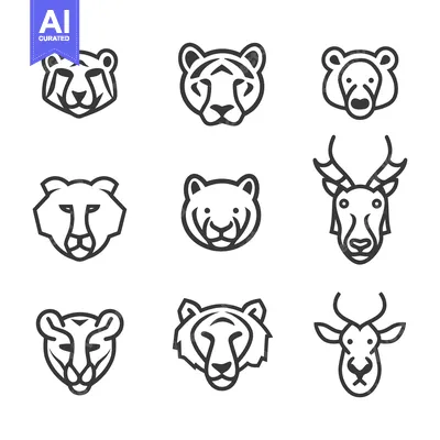 Aset premium populer: Line Art Animal Head Icons Set