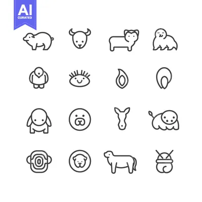 Aset premium populer: Line Art Animal Icons Set