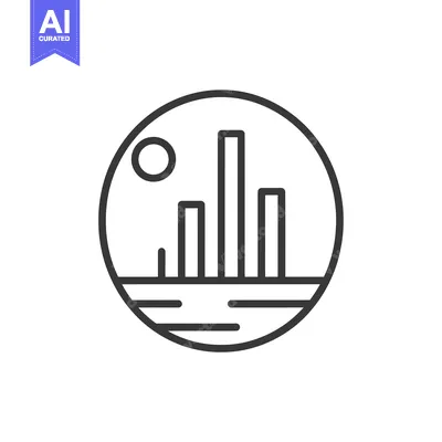 Aset desain premium: Line Art Cityscape with Sun and Water