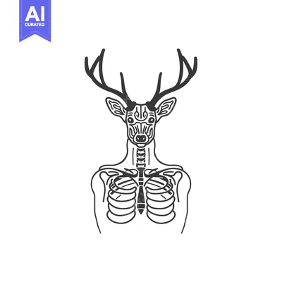 Line Art Deer Head with Rib Cage