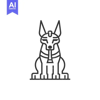 Aset premium populer: Line art depiction of Anubis, the Egyptian god of the dead
