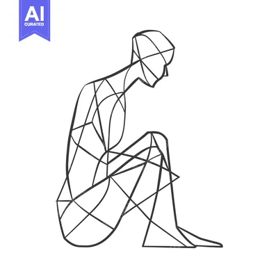Aset premium populer: Line Art Depiction of a Seated Human Figure