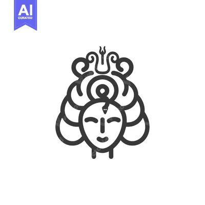 Aset desain premium: Line Art Depiction of a Woman with a Snake on Her Forehead