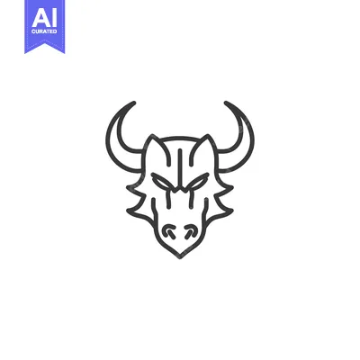Aset desain premium: Line Art Dragon Head with Horns