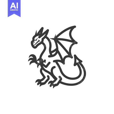 Aset premium populer: Line Art Dragon Illustration with Spread Wings
