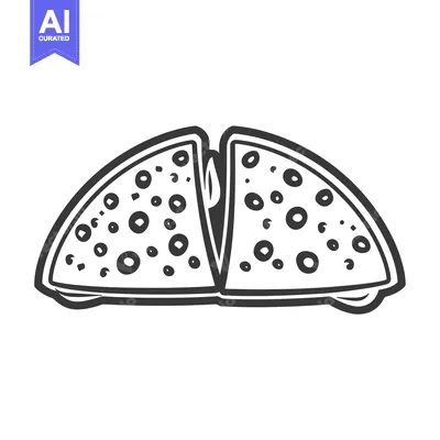 Popular premium asset: Line art drawing of a halved pizza with toppings
