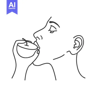 Aset premium populer: Line Art Drawing of a Woman Drinking from a Cup