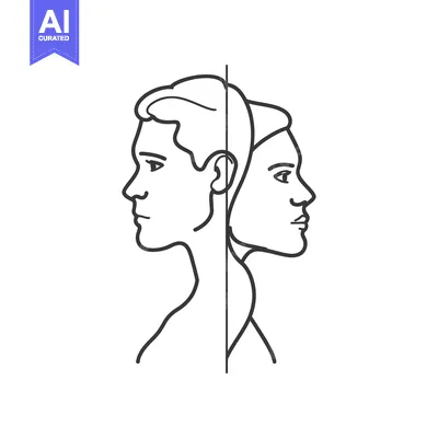 Aset premium populer: Line art drawing of male and female profiles facing opposite direction