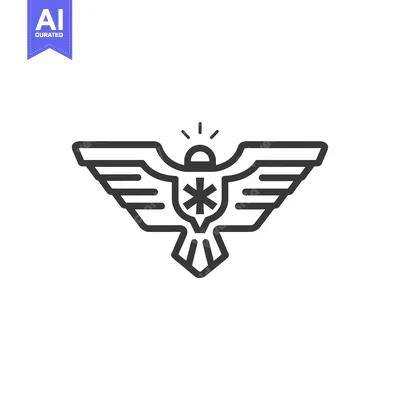 Aset desain premium: Line Art Eagle with Starburst and Star in the Center