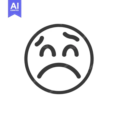 Aset premium populer: Line art emoticon with furrowed brows and downturned mouth