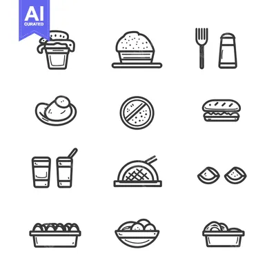 Aset desain premium: Line Art Food and Drink Icons Set