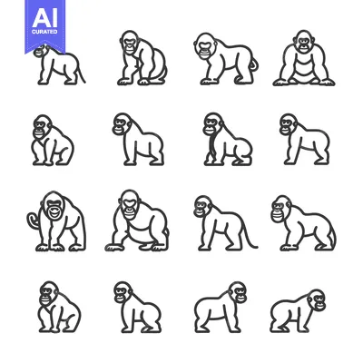 Popular premium asset: Line Art Gorilla Illustrations in Various Poses