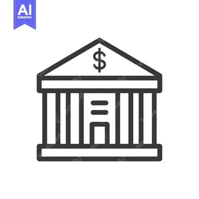 Line art icon of a bank building with a dollar sign