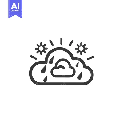 Line art icon of a cloud with rain and sun