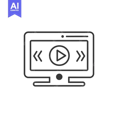 Aset premium populer: Line Art Icon of a Computer Screen with Play, Rewind, and Fast Forward