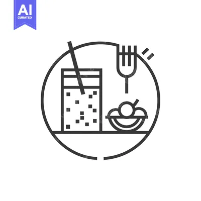Aset desain premium: Line Art Icon of a Drink, Salad, and Fork