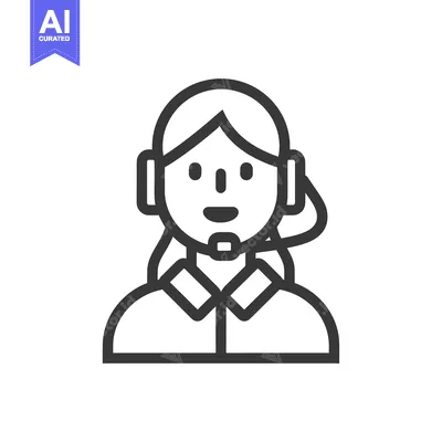 Aset desain premium: Line Art Icon of a Female Customer Service Representative