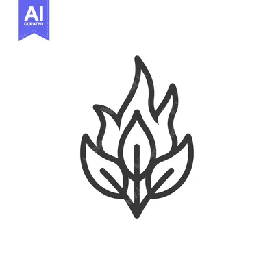 Aset premium populer: Line art icon of a flame with three leaves