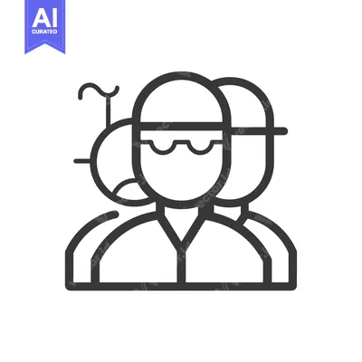 Aset premium populer: Line art icon of a group of people wearing hard hats