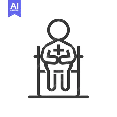 Aset desain premium: Line art icon of a person sitting with a plus symbol on their chest