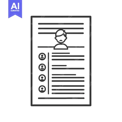 Aset desain premium: Line Art Icon of a Person's Resume with Contact Information