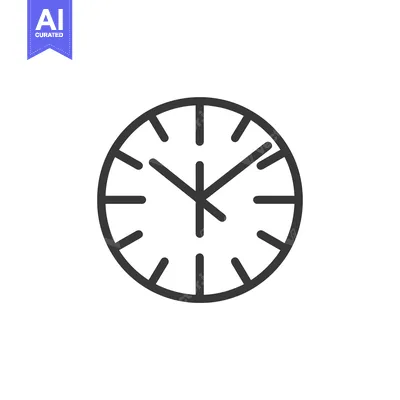 Line art icon of a simple clock face with hands pointing at three o'cl