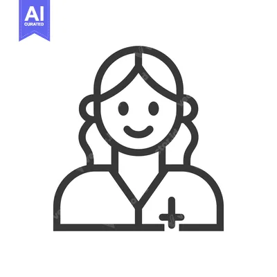 Aset desain premium: Line Art Icon of a Smiling Female Doctor