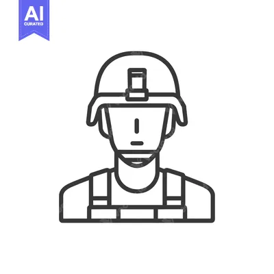 Aset premium populer: Line art icon of a soldier in a helmet