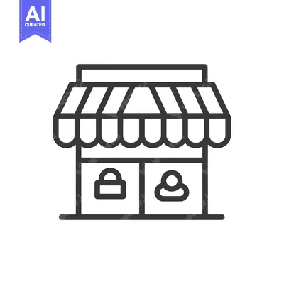 Aset premium populer: Line art icon of a storefront with a lock and a person symbol