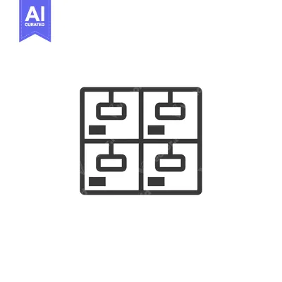 Premium design asset: Line art icon of four connected squares with hanging rectangles
