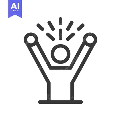 Aset premium populer: Line Art Icon of Person Raising Arms with an Explosion of Light Above