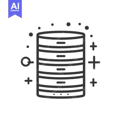 Line Art Icon of Stacked Database Server with Plus and Dotted Circle S