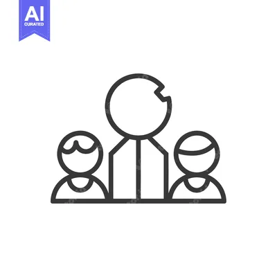 Aset desain premium: Line Art Icon of Three People, One Taller Than Others