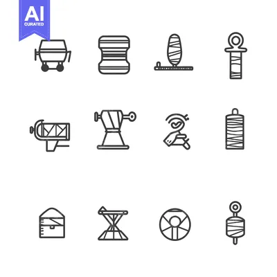Line Art Icons Depicting Sewing Related Items