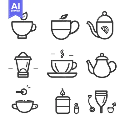Popular premium asset: Line Art Icons Depicting Various Types of Tea and Coffee Beverages