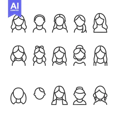 Aset desain premium: Line Art Icons Depicting Women with Different Hairstyles