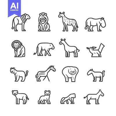 Aset desain premium: Line Art Icons of African Wildlife Animals