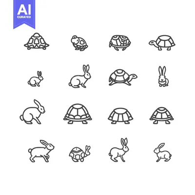 Popular premium asset: Line art icons of a turtle and rabbit in various poses