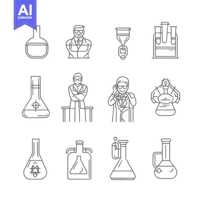 Popular premium asset: Line art icons of chemistry lab equipment and scientists