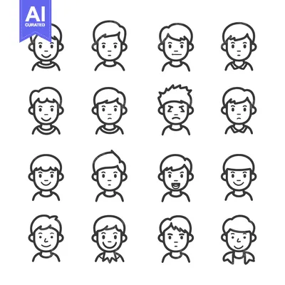 Line Art Icons of Different Male Facial Expressions