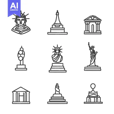 Line Art Icons of Famous Landmarks