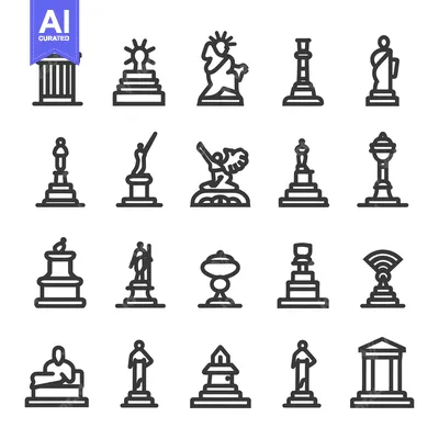 Premium design asset: Line Art Icons of Famous Statues and Monuments