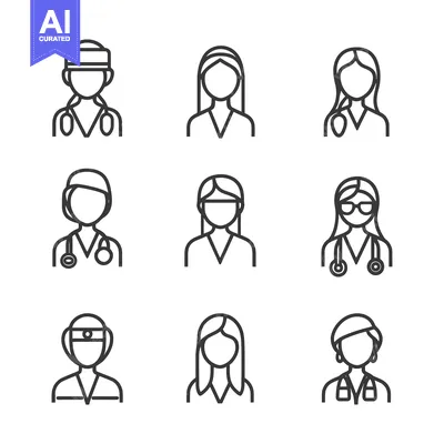 Premium design asset: Line Art Icons of Female Doctors and Nurses