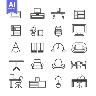 Aset desain premium: Line Art Icons of Furniture and Home Decor Items