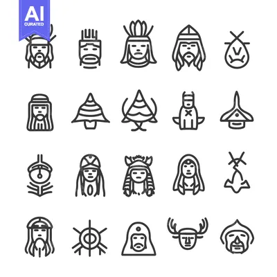 Aset premium populer: Line Art Icons of Indigenous Peoples and Cultures